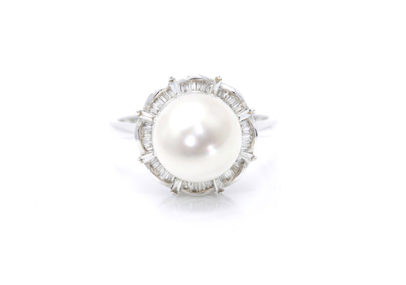 18k pearl diamond ring